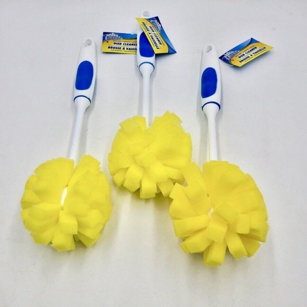 Scrub Buddies Dish Washing Foam Sponges Handles Bottle Glass Set 3 New